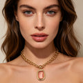 Collar de Cadena con Dije de Piedra Rosa en Oro - Joyería Elegante para Mujer|JI JOYA