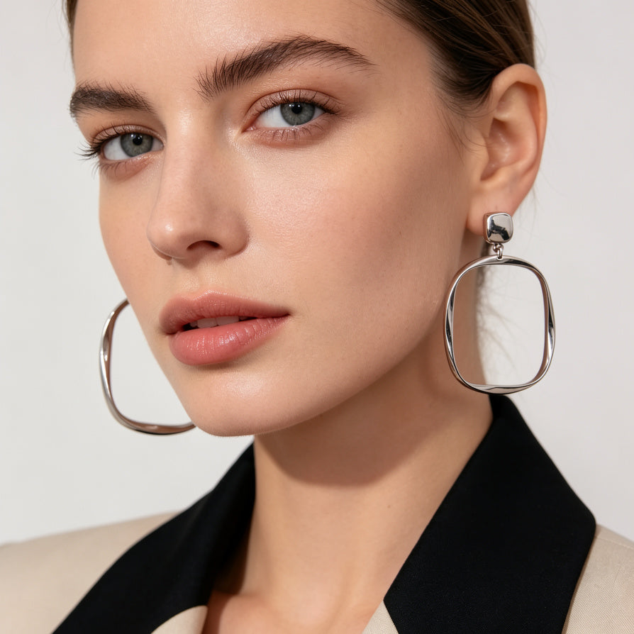 Pendientes Cuadrado Hoop Ligeros - Joyería al Por Mayor para Mujer