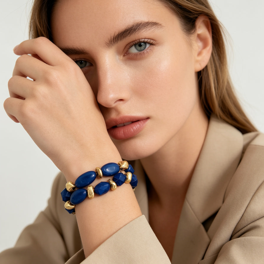 Pulsera de Moda con Cuentas de Resina y Detalles Dorados - 4 Colores Disponibles | Joyería al Por Mayor|JI JOYA