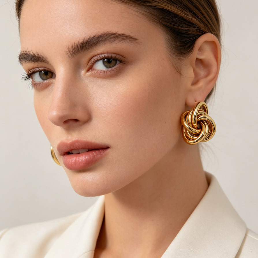 Pendientes de Nudo de Metal al Por Mayor | Estilo Minimalista y Moderno, Oro y Plata|JI JOYA