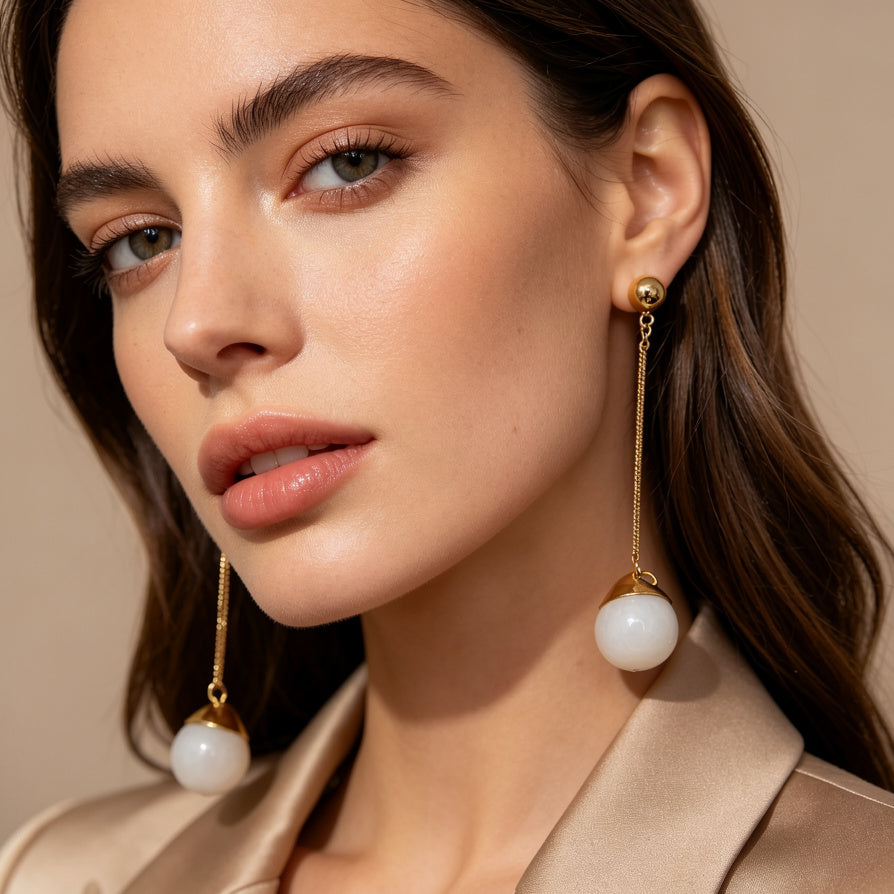 Aretes Colgantes de Cadena con Bola de Piedra de Colores | Joyería al Por Mayor|JI JOYA