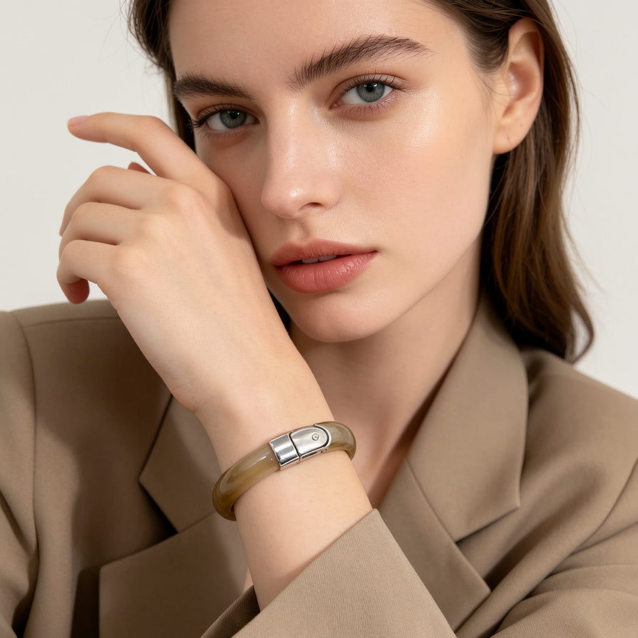 Pulseras de resina de 2 piezas por conjunto, 4 colores disponibles, pulseras de bisagra elegantes al por mayor|JI JOYA