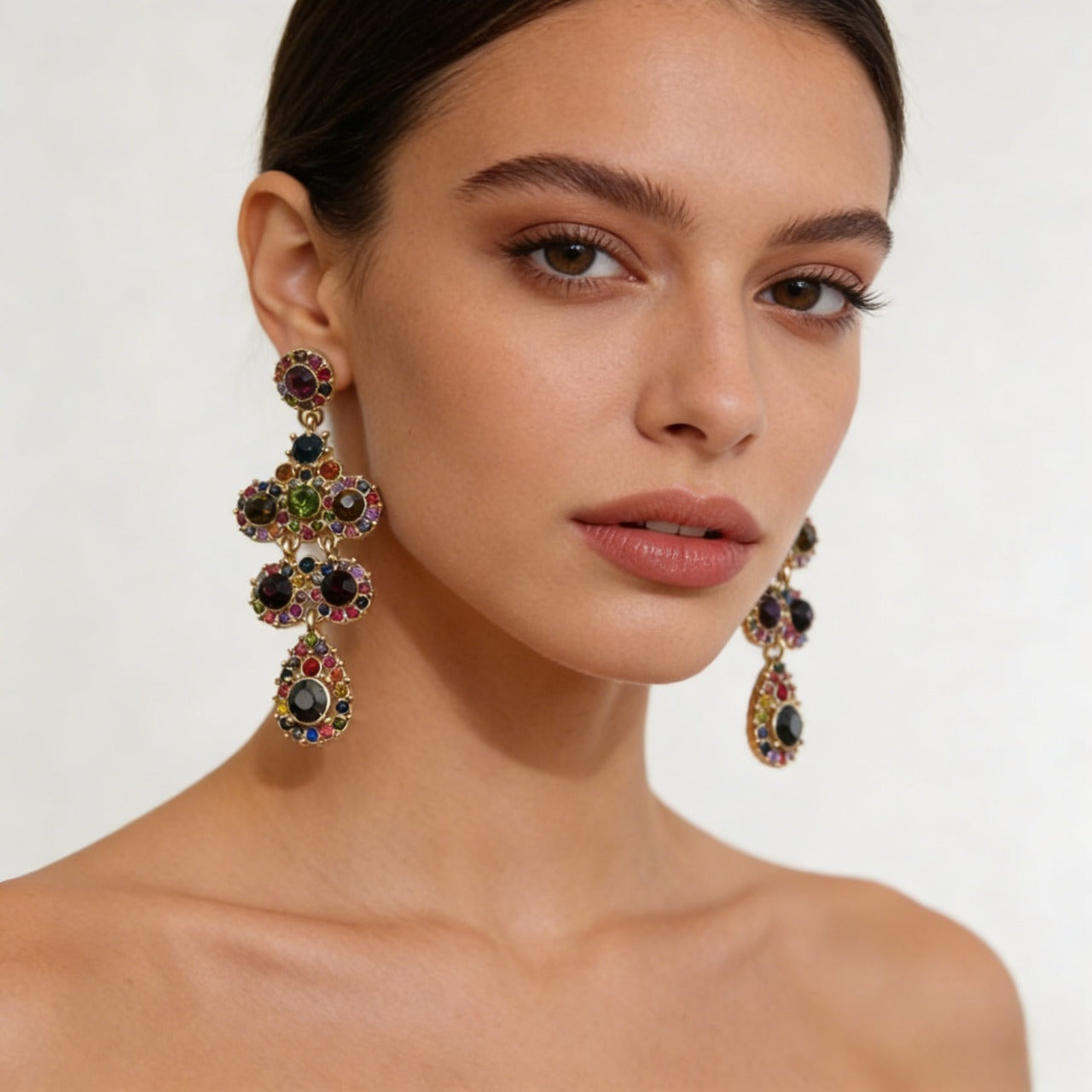Pendientes de flores de cristal en capas | Pendientes de vestir que moldean el rostro
