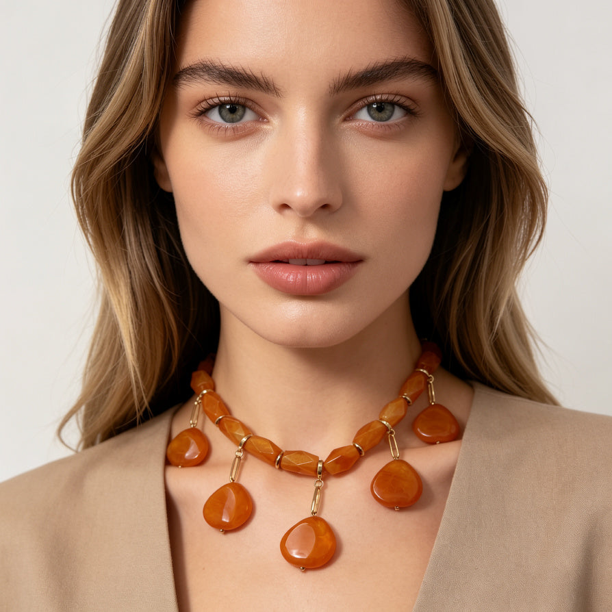 Set de Collar y Pendientes de Piedra Resina Colorida | Joyería de Moda Mayorista | Diseño Elegante para Mujeres|JI JOYA