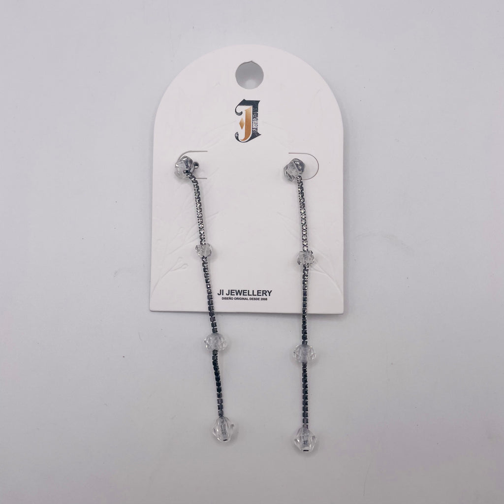 Pendientes largos de cristal con pavé de zirconia, estilo minimalista al por mayor|JI JOYA
