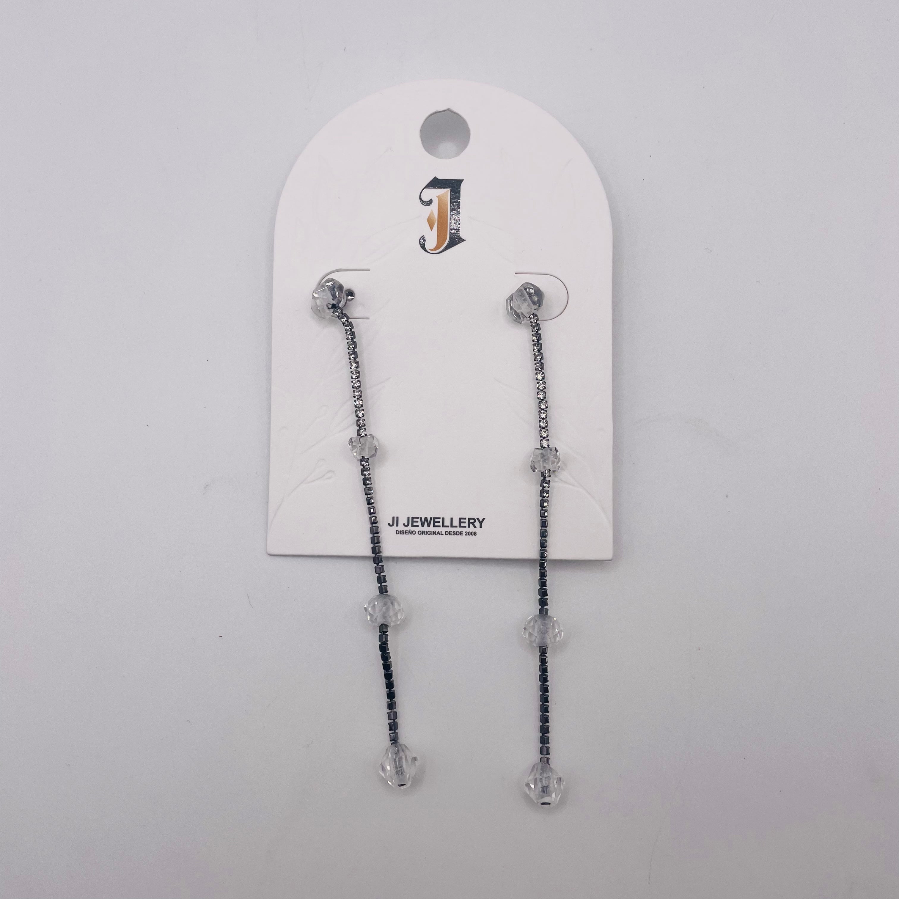 Pendientes largos de cristal con pavé de zirconia, estilo minimalista al por mayor|JI JOYA