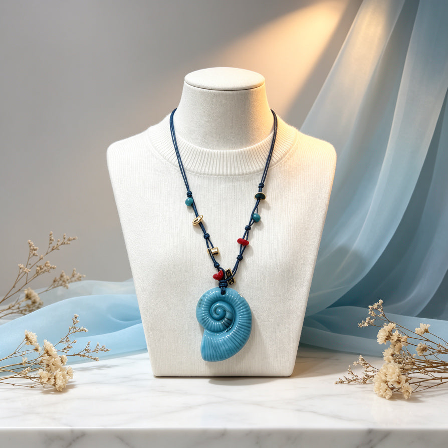 Collar Concha Espiral Azul - Joyería Boho al Por Mayor para Tiendas|JI JOYA