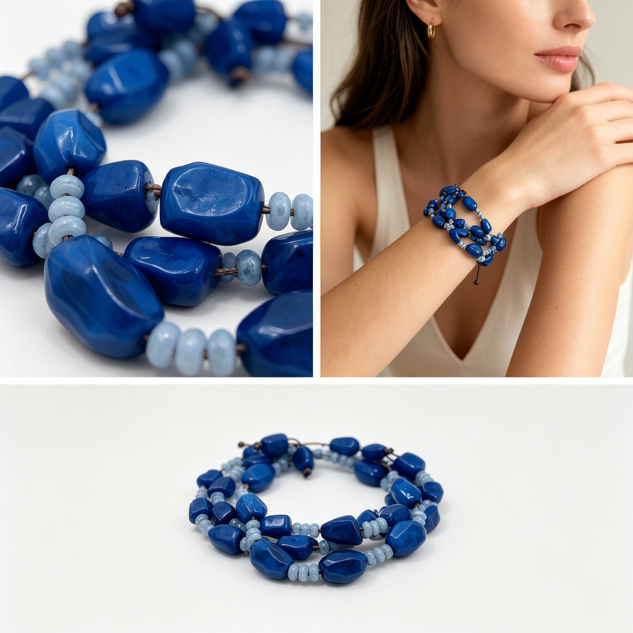 Pulsera de cuentas de resina irregular de doble color, accesorio de moda al por mayor, diseño artesanal para mujeres| JI JOYA