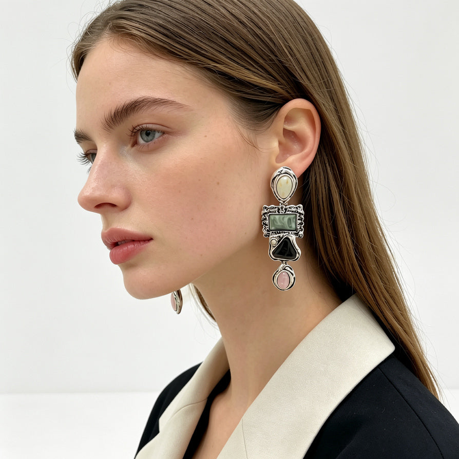 Bisutería Vintage Multicolor con Piedras Naturales | Pendientes y Pulseras al Por Mayor|JI JOYA