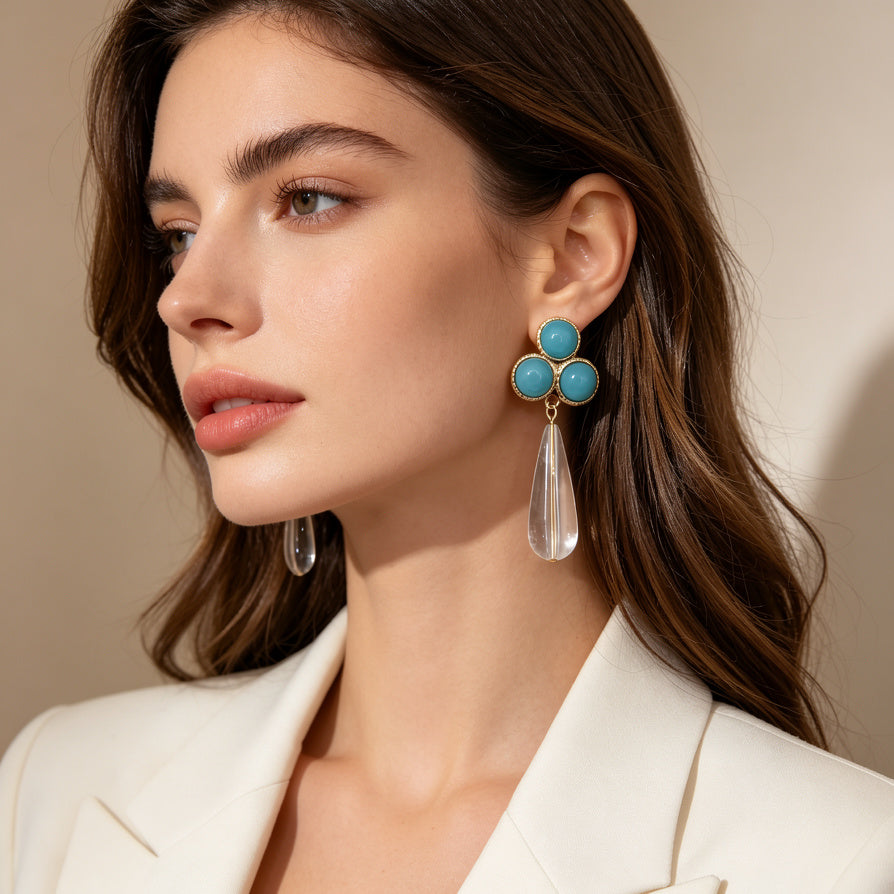 Pendientes Colgantes de Diseño Floral con Piedras Coloridas - Joyería Mayorista para Mujeres|JI JOYA