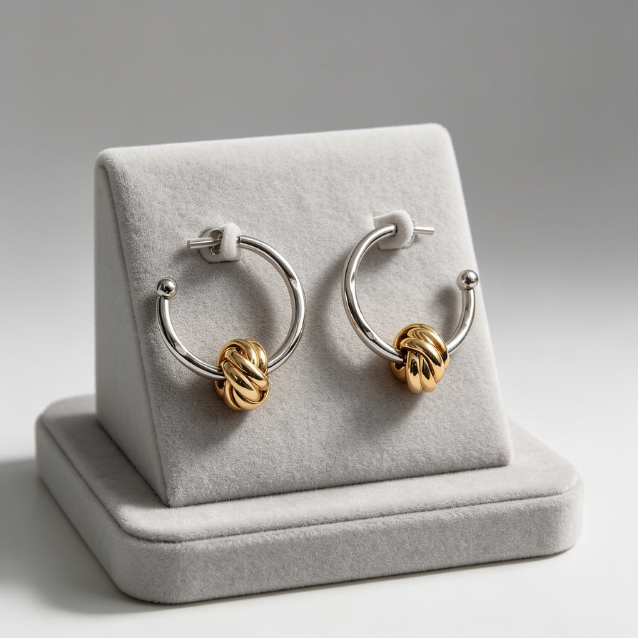 Pendientes Hoop de Nudo Elegantes - Estilo Minimalista y de Lujo | Venta al Por Mayor|JI JOYA