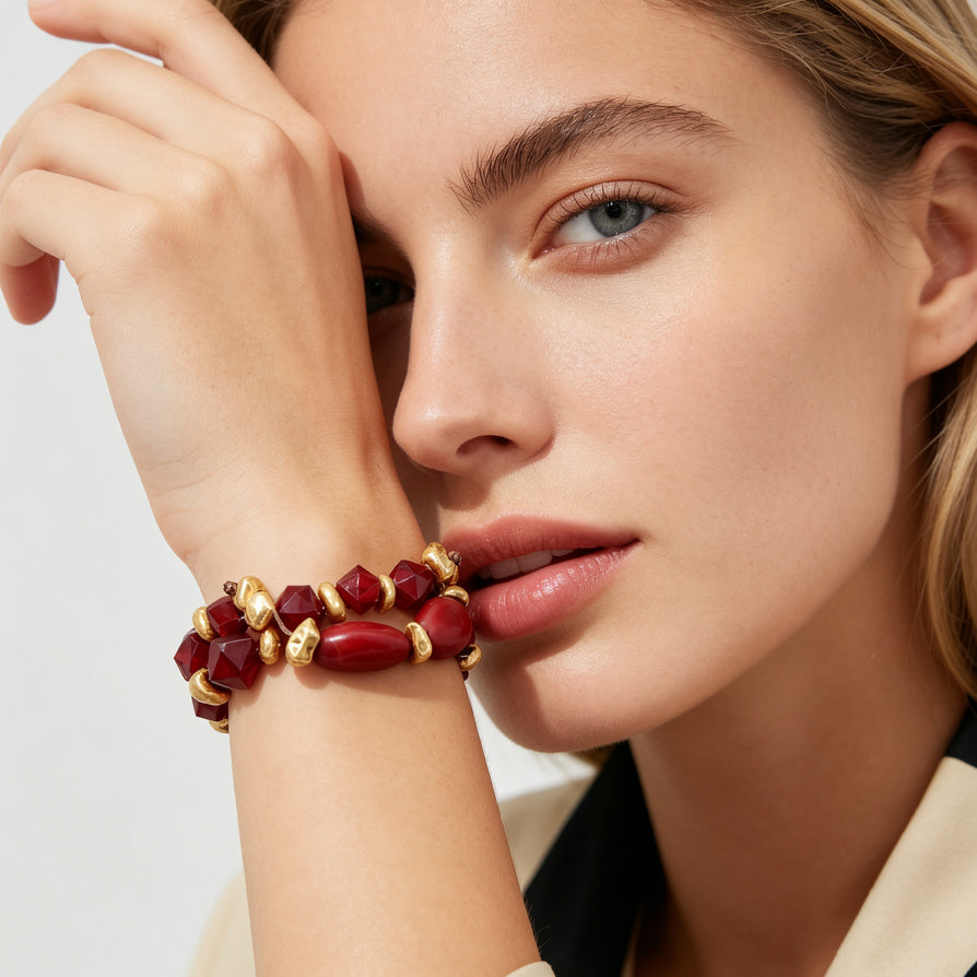 Pulsera de Moda con Cuentas de Resina y Detalles Dorados - 4 Colores Disponibles | Joyería al Por Mayor|JI JOYA
