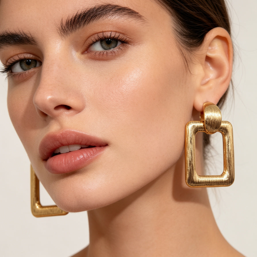 Pendientes Cuadrados Dorados Texturizados | Joyería Mayorista para Mujer|JI JOYA