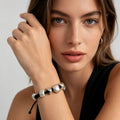 Pulsera de cuentas de metal plata en hilo negro｜Mayorista B2B｜Diseño Minimalista|JI JOYA
