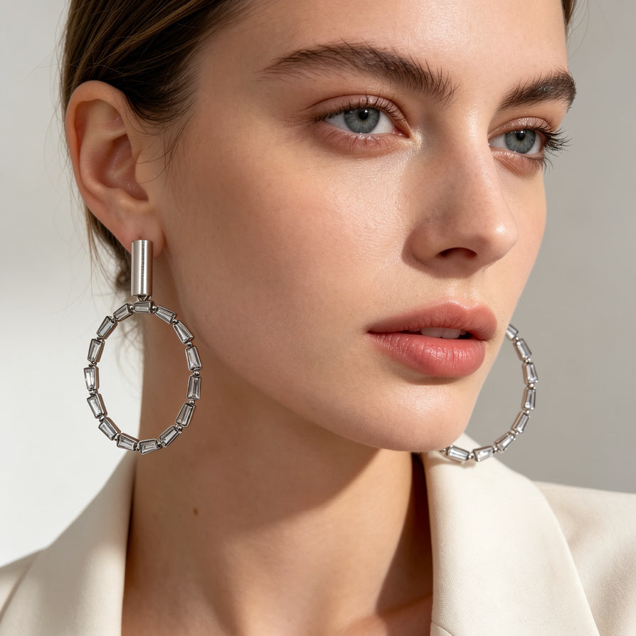 Aretes de Aro con Circonia Baguette - Lujo Minimalista - Mayorista de Joyería de Moda|JI JOYA