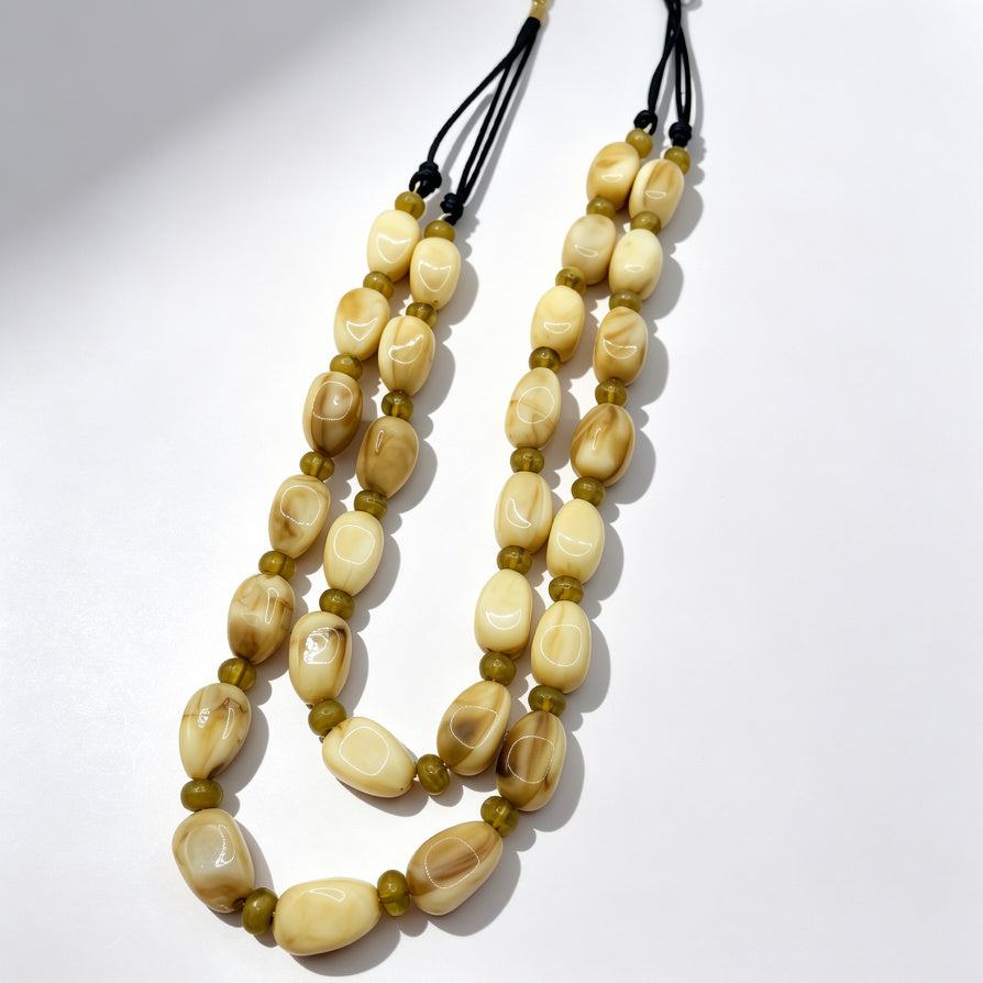 Collar Doble de Cuentas de Resina Marfil | Joyería de Moda para Mujer, Mayorista|JI JOYA