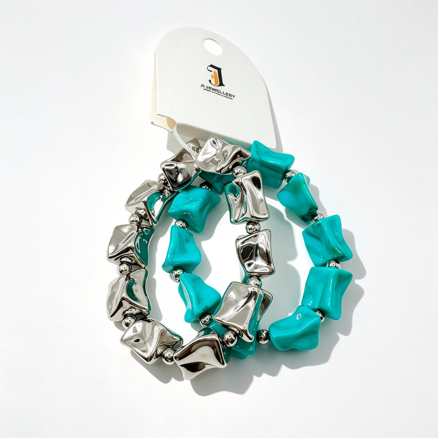 Pulsera Elástica de Cuentas Irregulares de Resina y Metal - Diseño Minimalista de Lujo para Mujer, 4 Colores, Mayoreo|JI JOYA
