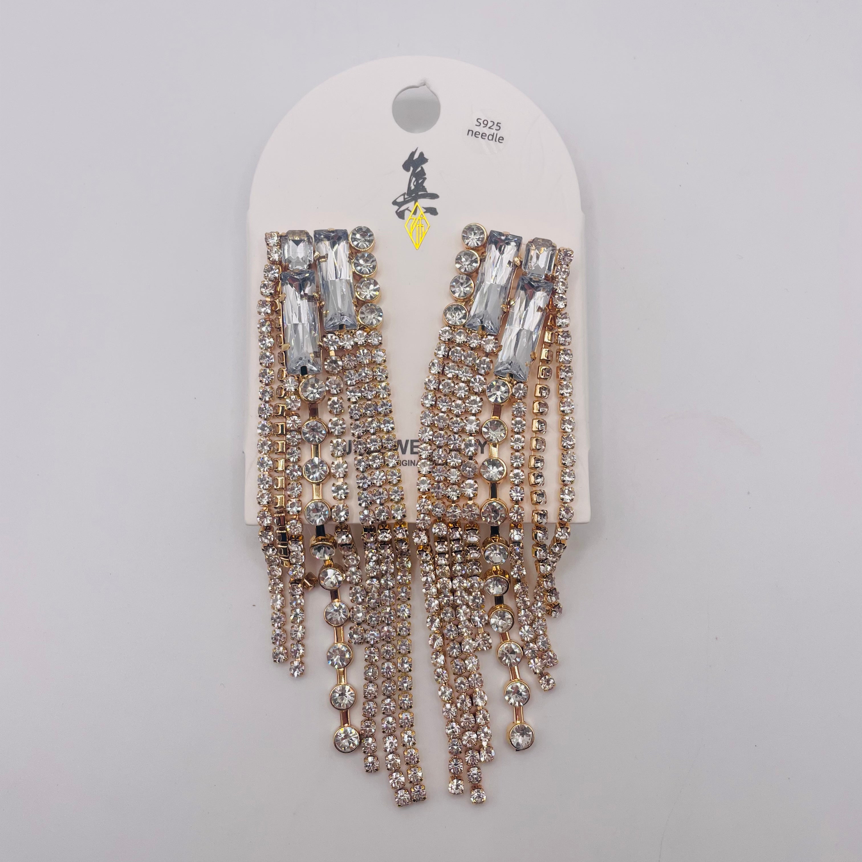 Pendientes de Borla con Cristales de Circón - S925, Oro Laminado, Joyería de Moda al Por Mayor|JI JOYA