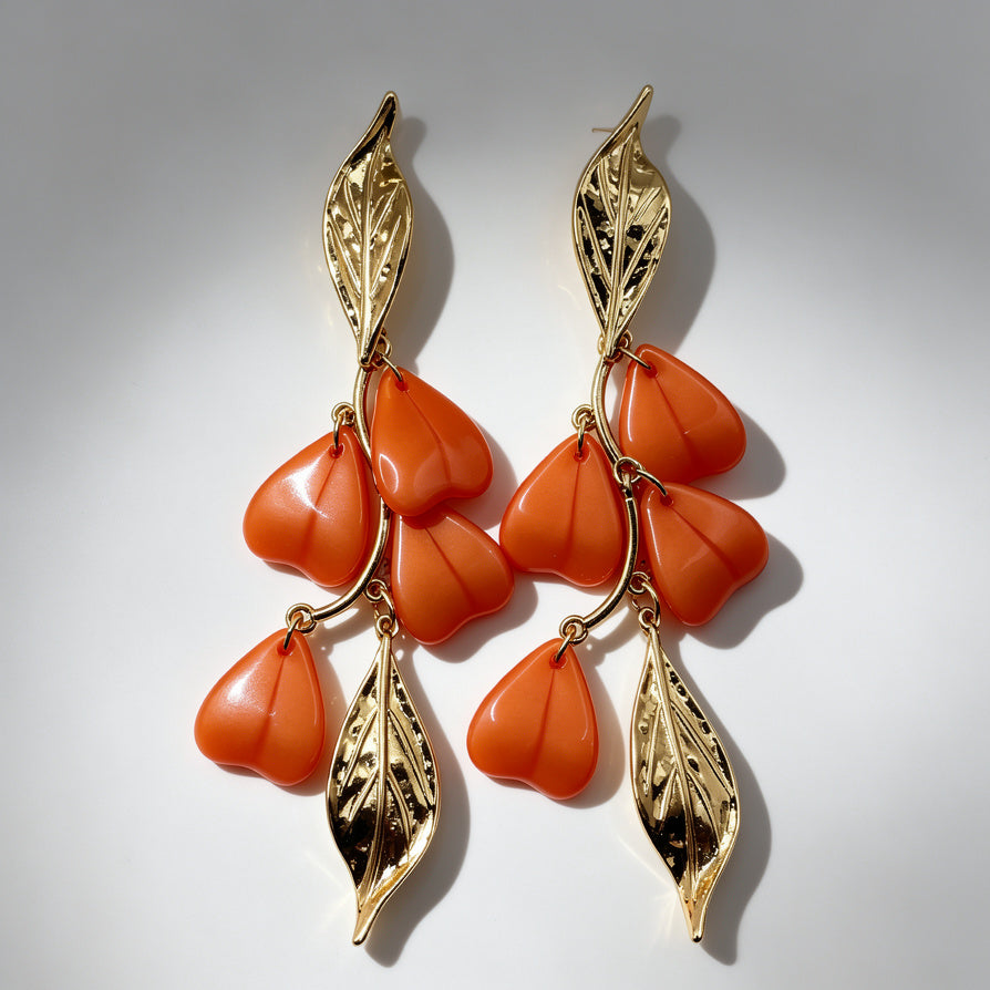 Pendientes Colgantes de Hojas y Flores en Aleación Dorada - Colección para Mayoristas|JI JOYA