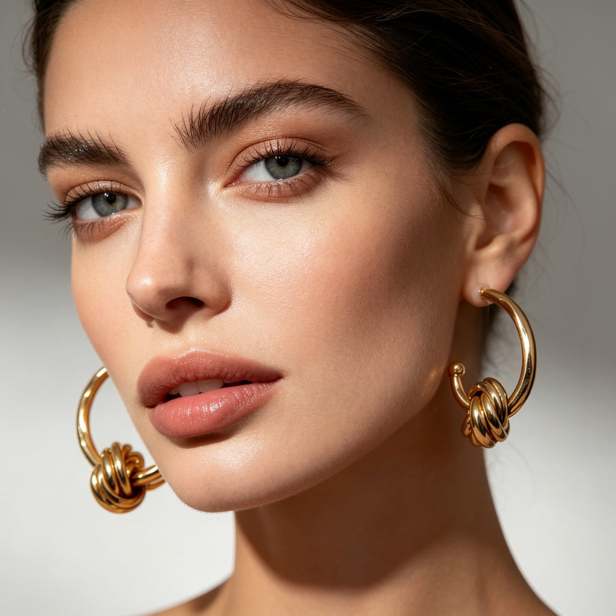 Pendientes Hoop de Nudo Elegantes - Estilo Minimalista y de Lujo | Venta al Por Mayor|JI JOYA