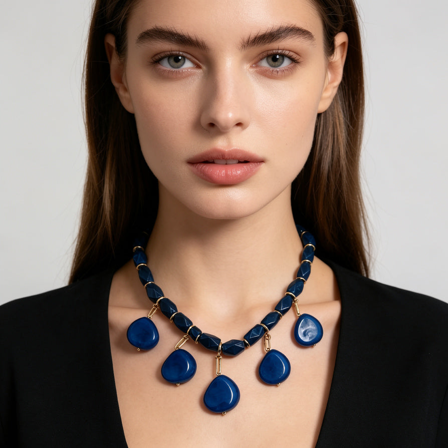 Set de Collar y Pendientes de Piedra Resina Colorida | Joyería de Moda Mayorista | Diseño Elegante para Mujeres|JI JOYA