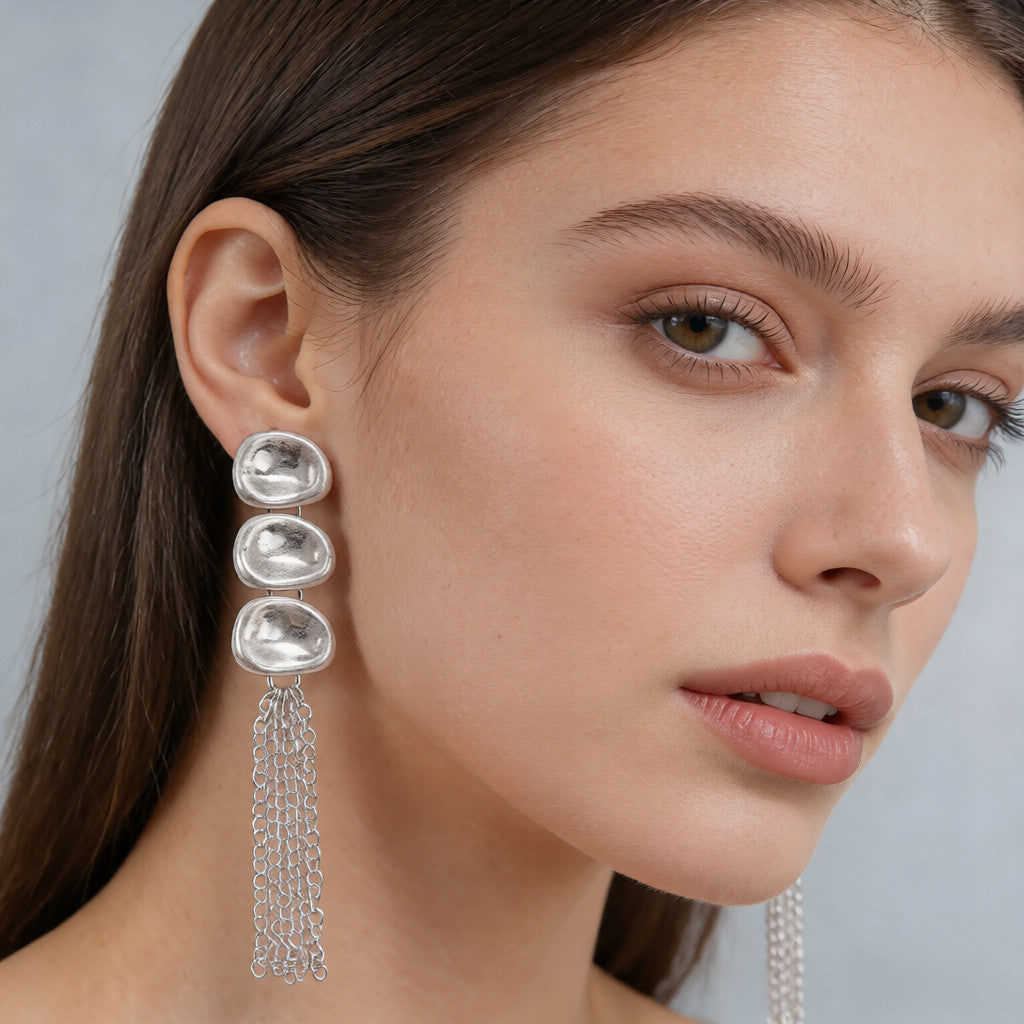Conjunto de joyas con borlas de plata/dorado | Collar, pendientes y pulsera con disco grueso