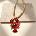 Collar de Langosta con Cadena de Cuerda en Oro, Diseño de Esmalte (Rosa/ Rojo) | Joyería Mayorista|JI JOYA