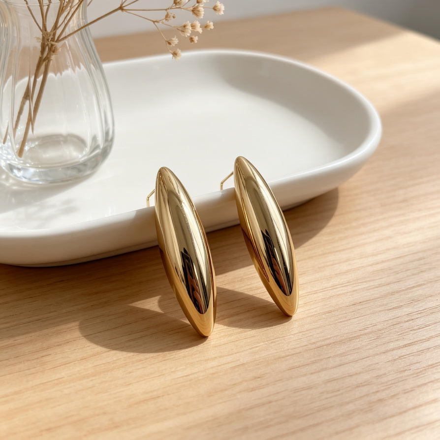 Pendientes Alargados de Metal Pulido | Diseño Minimalista Moderno | Oro/Plata | Joyería Mayorista|JI JOYA