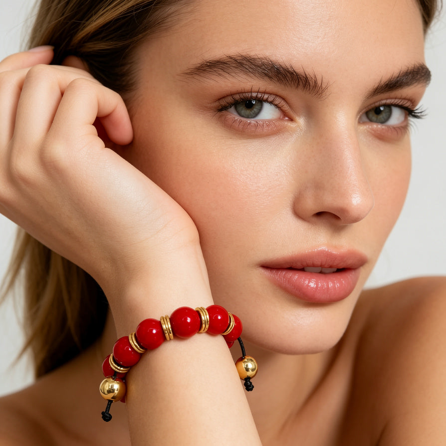 Pulsera de cuentas de piedra natural con detalles dorados, diseño ajustable, al por mayor B2B, 3 colores disponibles|JI JOYA