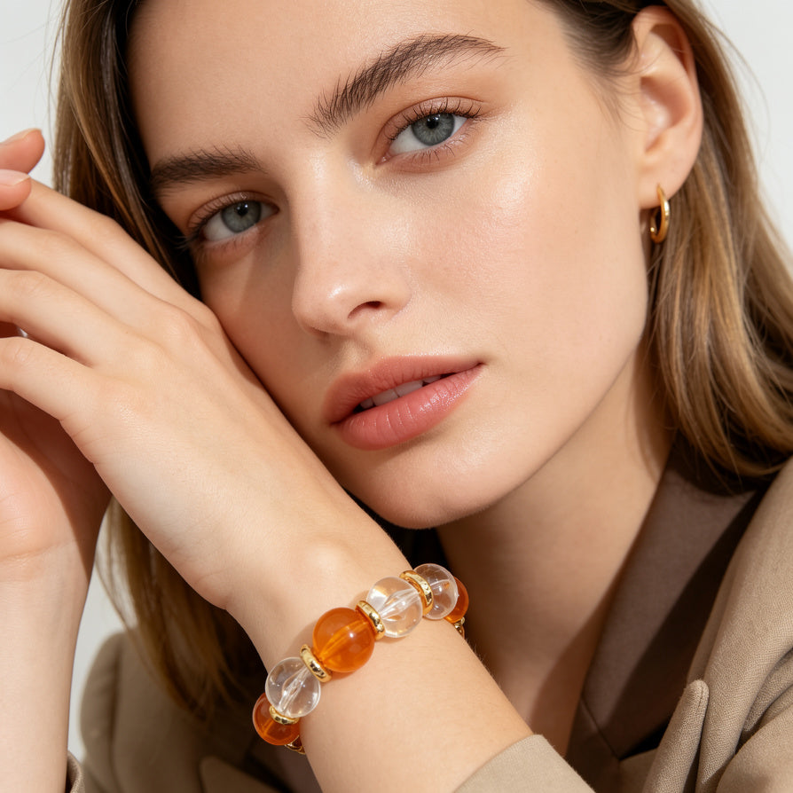 Conjunto de Collar y Pulsera de Cuentas Translúcidas y Doradas | Joyería de Moda para Mujer | Mayorista|JI JOYA