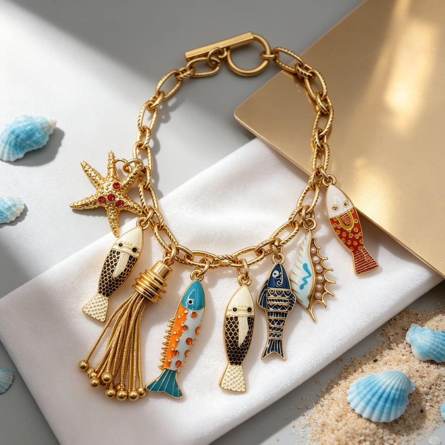 Pulsera de Peces y Estrellas de Mar | Joyería al Por Mayor | Diseño Náutico|JI JOYA