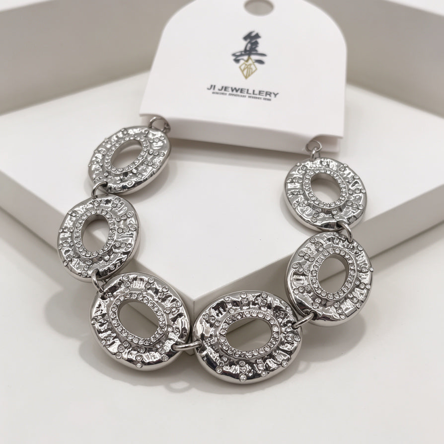 Pulsera Mayorista de Zinc Aleación con Circonias - Diseño Ovalado Texturizado en Oro/Plata|JI JOYA