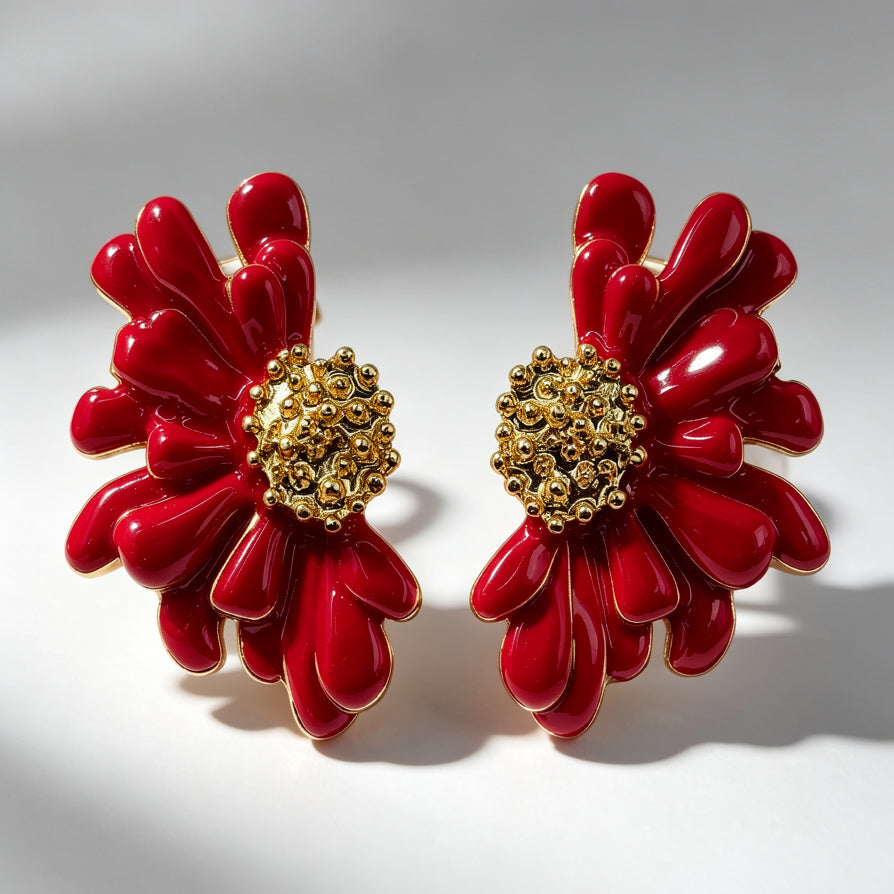 Pendientes de flor de esmalte para mujer | Joyería de moda al por mayor | Ji Joya Diseño de Moda