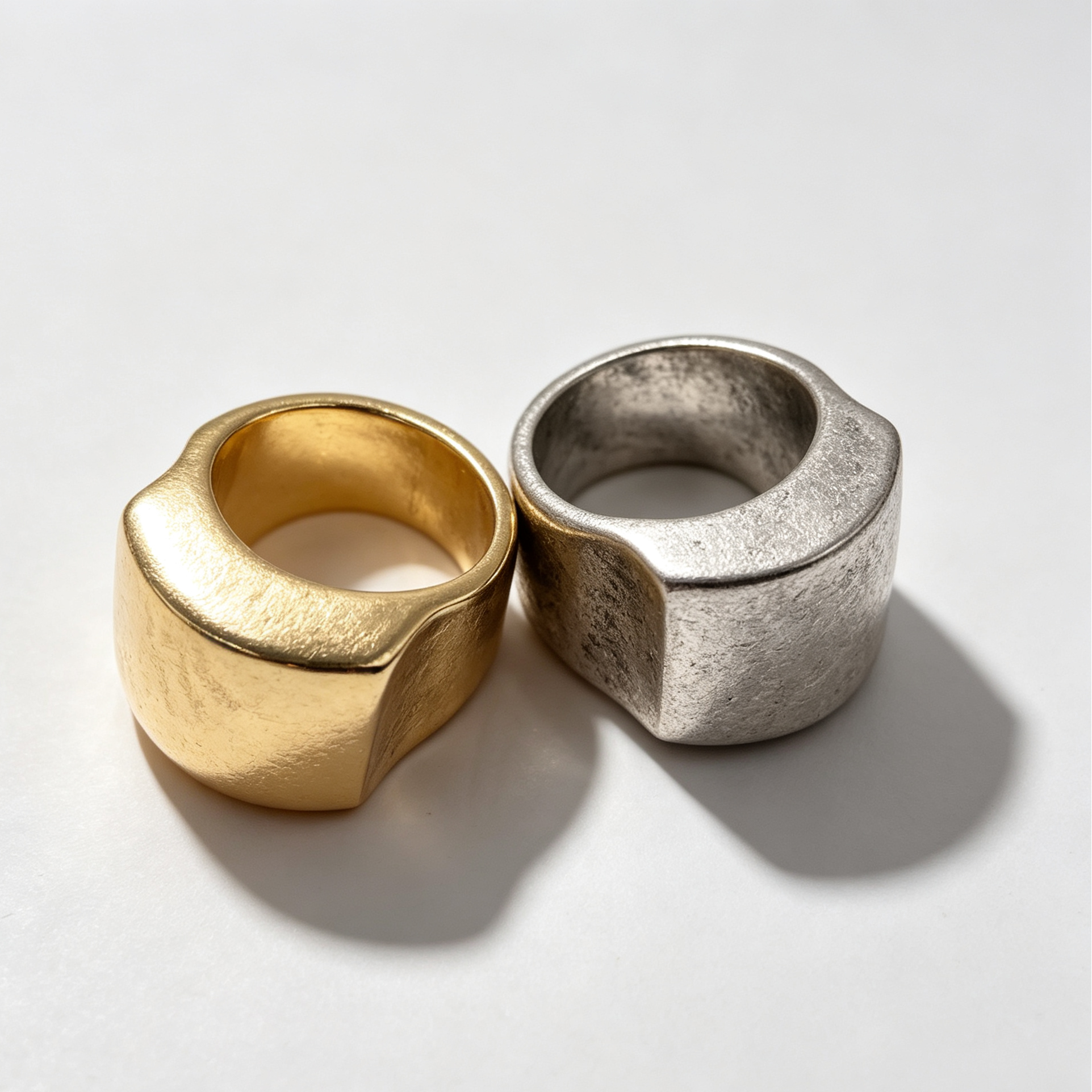 Anillos combinados bicolor dorado y plateado, anillos anchos minimalistas, joyería al por mayor|JI JOYA