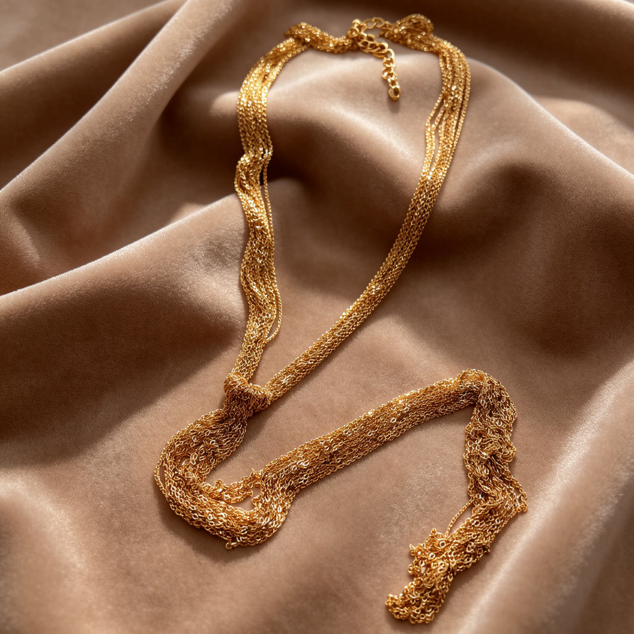 Venta al por Mayor | Collar Largo de Múltiples Cadenas con Diseño de Nudo|JI JOYA