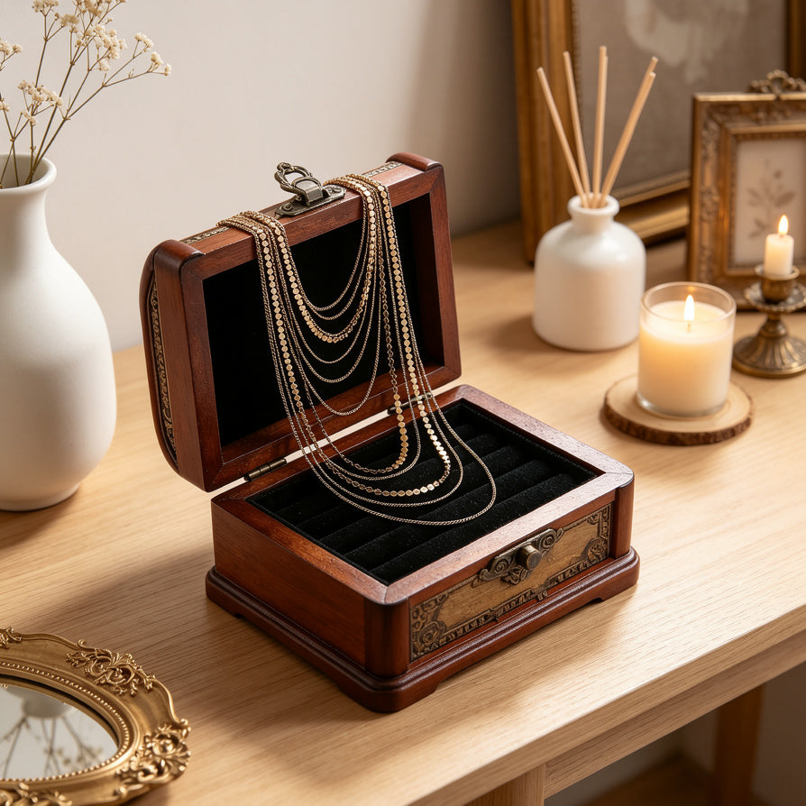 Collar Largo Multicapa de Oro para Mujer, Collar de Cadena Apilable al Mayor|JI JOYA