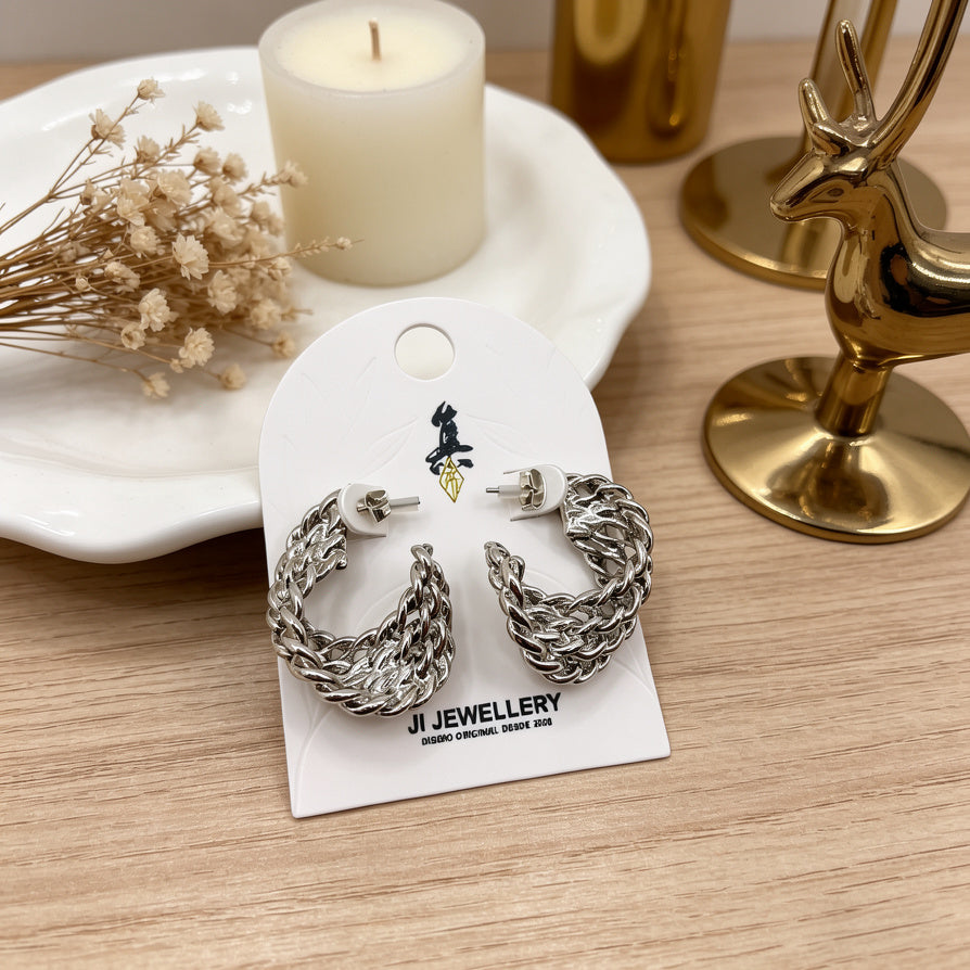 Aretes de Cadena Gruesa para Mujer, Estilo Chunky de Zinc, Oro y Plata, Bisutería de Moda al Por Mayor|JI JOYA