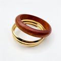 Pulsera Bangle de Madera Natural con Detalles Dorados|Bisutería al por mayor|JI JOYA