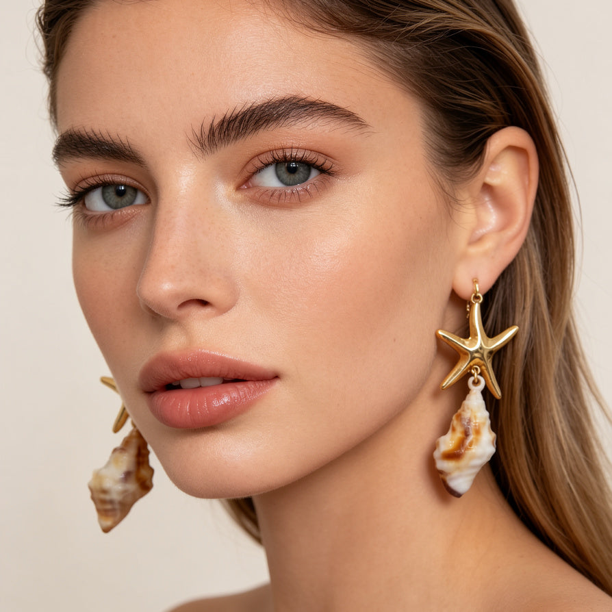 Pendientes Estrella de Mar y Concha - Joyería de Verano al Por Mayor|JI JOYA