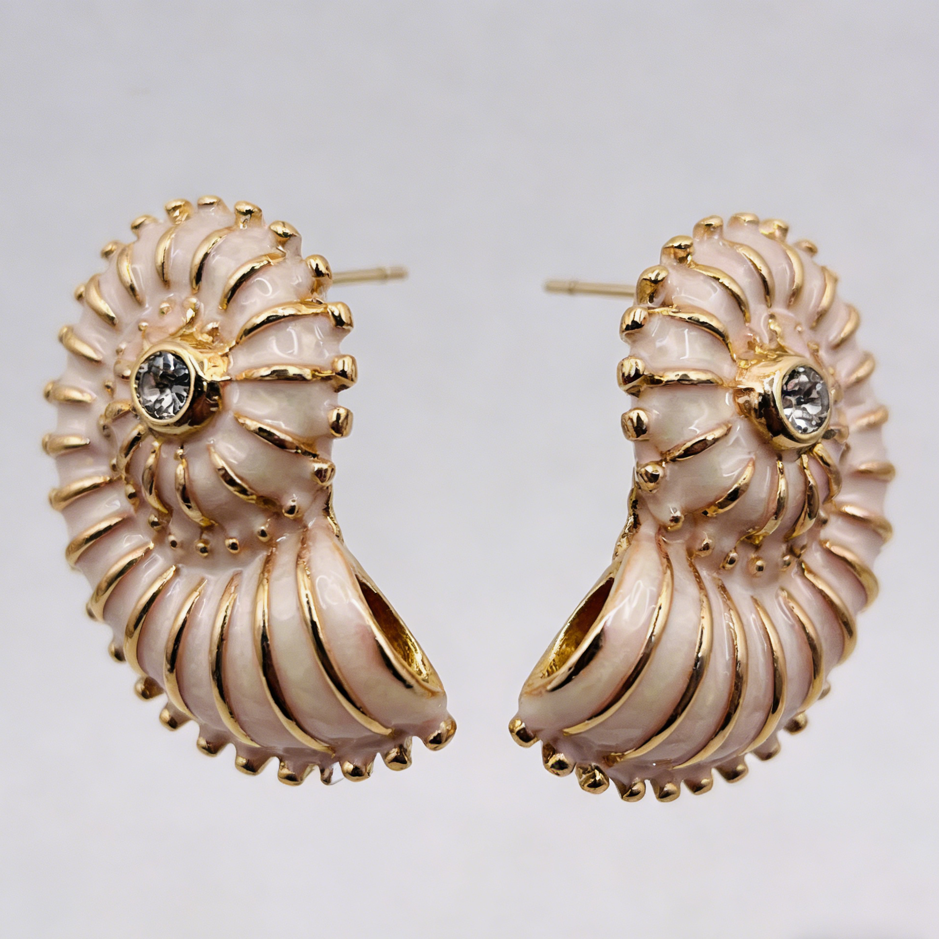 Pendientes de Concha Nautilus con Esmalte y Cristal | Joyería Costera Boho