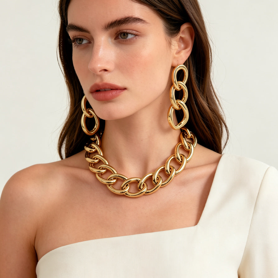 Mayorista: Collar de Eslabones Grandes Gruesos, Diseño Minimalista Moderno, Cadena de Moda en Dorado y Plateado para Mujer