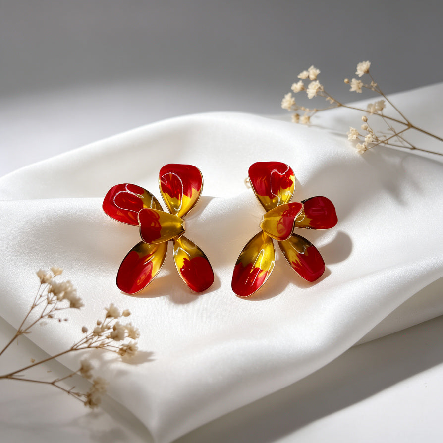 Aretes de Flores de Esmalte - Joyería al por Mayor | Ji Joya Diseño