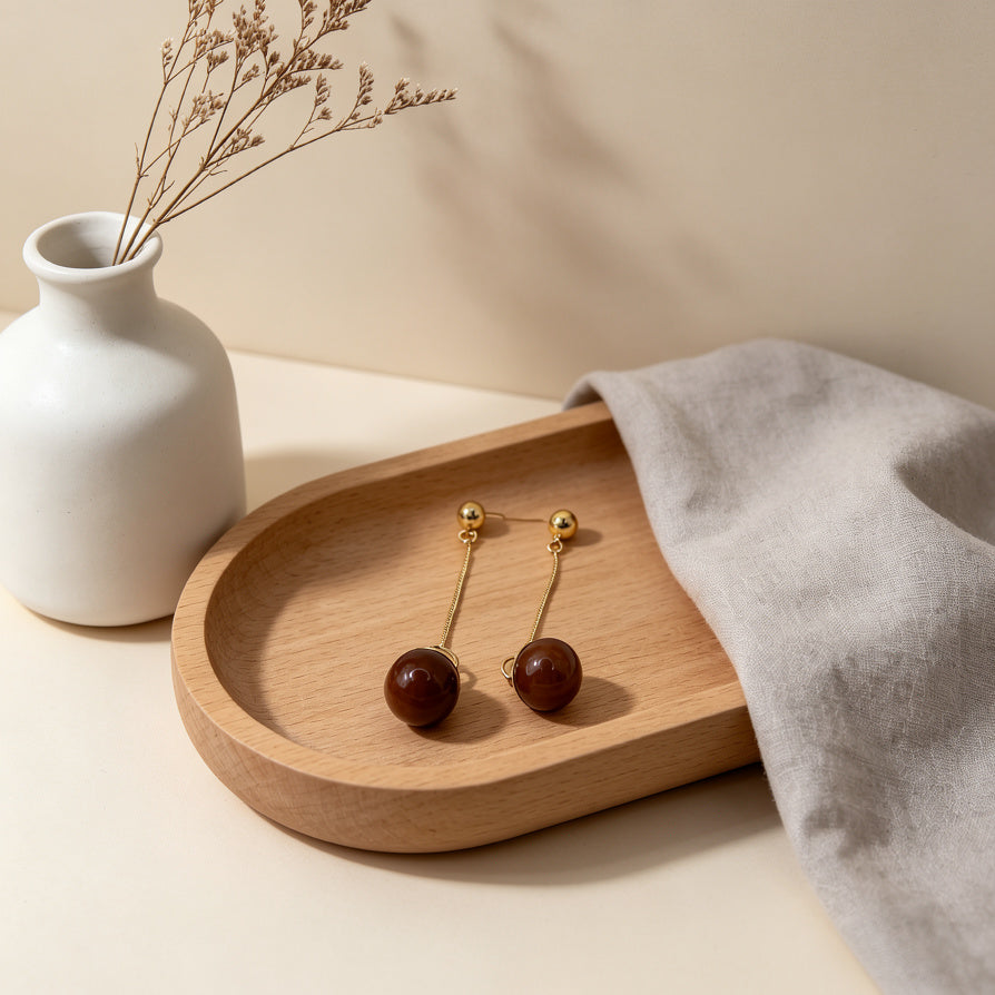 Aretes Colgantes de Cadena con Bola de Piedra de Colores | Joyería al Por Mayor|JI JOYA