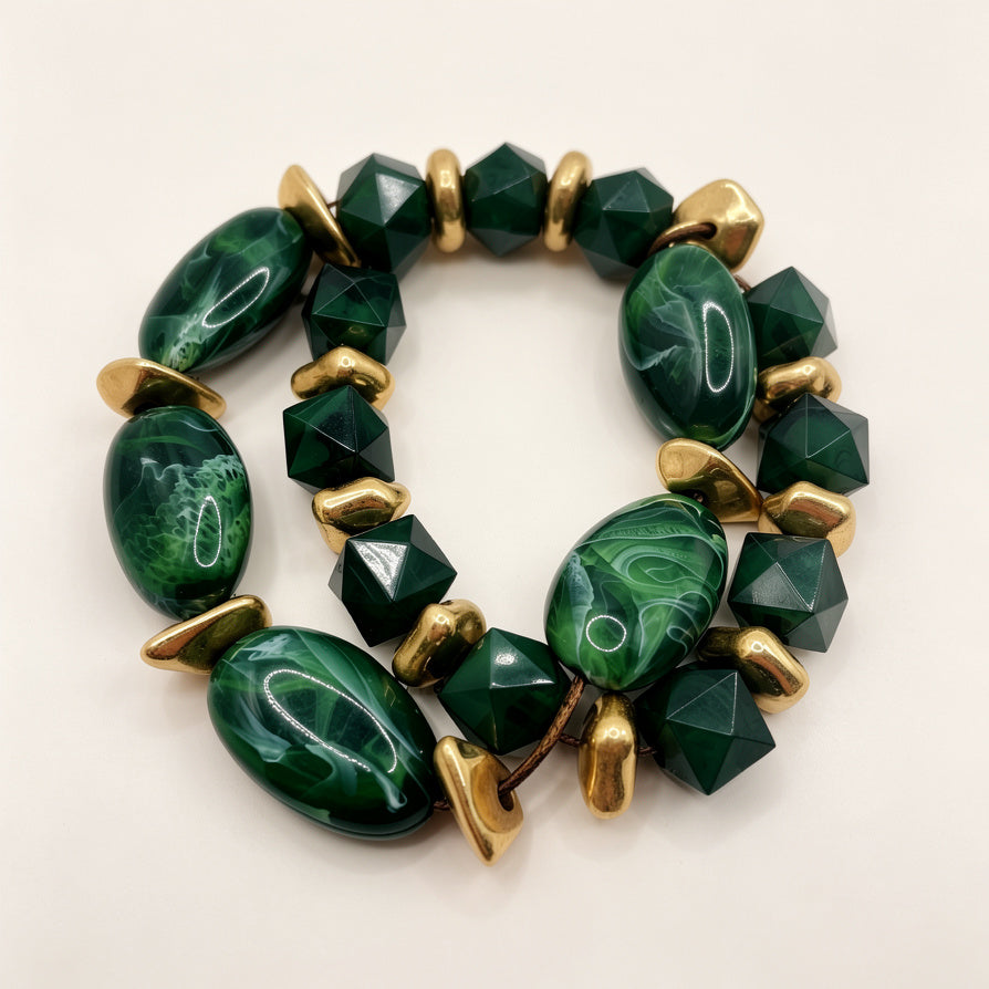 Pulsera de Moda con Cuentas de Resina y Detalles Dorados - 4 Colores Disponibles | Joyería al Por Mayor|JI JOYA