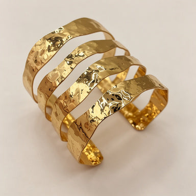 Brazalete Abierto de Oro Martillado de 4 Bandas|venta al por mayor|JI JOYA