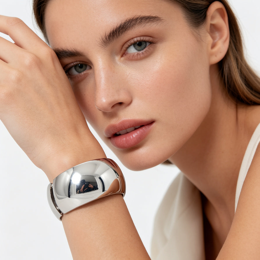 Brazalete de Zinc Aleación con Baño de Oro/Plata - Diseño Chunky Minimalista - Venta al Por Mayor| JI JOYA