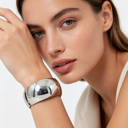 Brazalete de Zinc Aleación con Baño de Oro/Plata - Diseño Chunky Minimalista - Venta al Por Mayor| JI JOYA