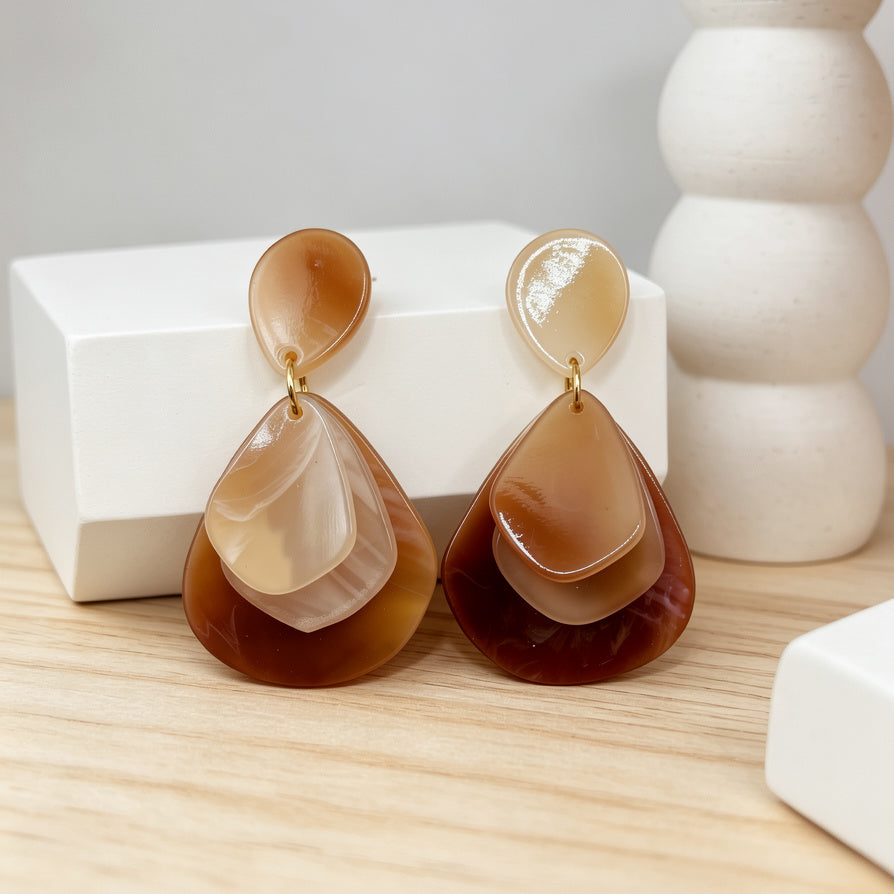 Pendientes Gota Acrílicos 3 Capas | Pendientes de Moda Mayoristas para Mujer | Diseño Minimalista Varios Colores|JI JOYA