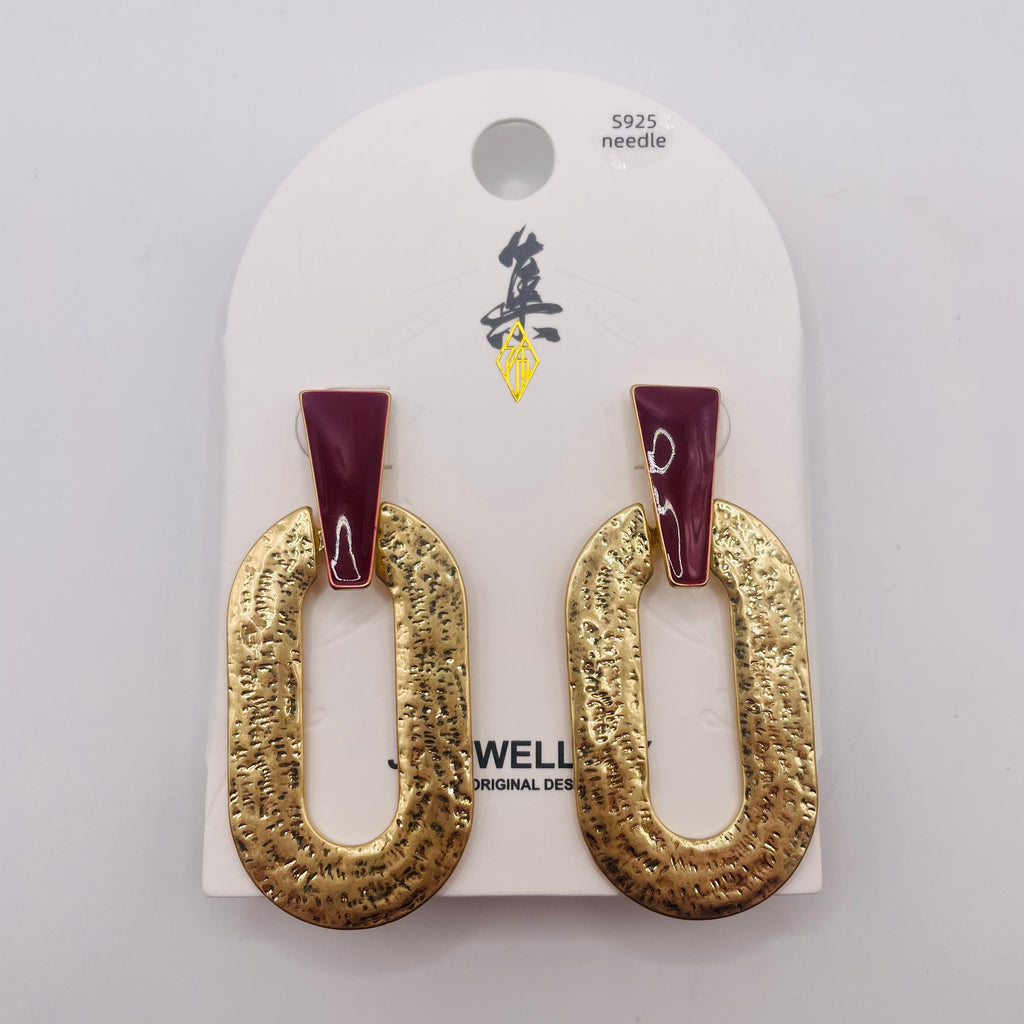 Pendientes Geométricos de Esmalte Dorado, 2 Colores, Aretes de Moda al Por Mayor, S925|JI JOYA