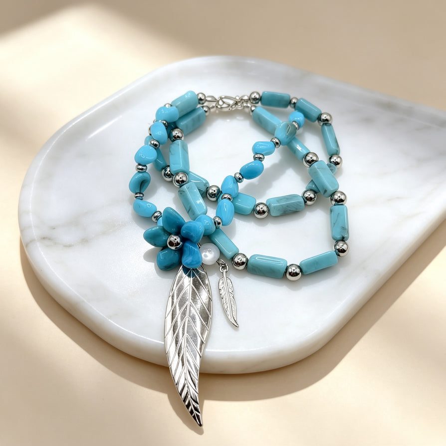 Pulsera de Moda con Cuentas de Resina y Colgante de Hoja, 3 Colores Disponibles, Joyería para Mujer al Por Mayor|JI JOYA